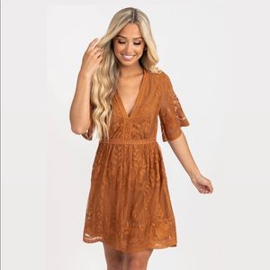 Tawny Orange Lace Mini Dress